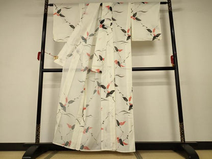 平和屋着物＊夏物 小紋 絽 枝葉文 洗える着物 AABB6702jd