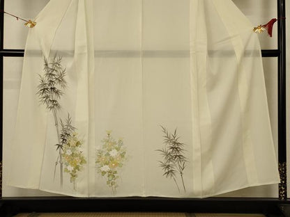 平和屋着物＊夏物 訪問着 絽 手描き 笹竹草花文 正絹 逸品 AABB6705jd
