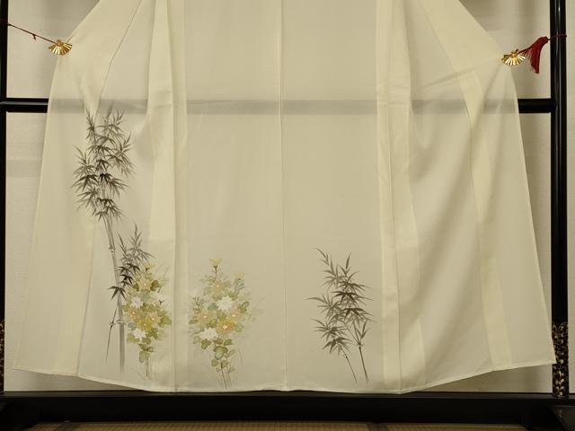 平和屋着物＊夏物 訪問着 絽 手描き 笹竹草花文 正絹 逸品 AABB6705jd