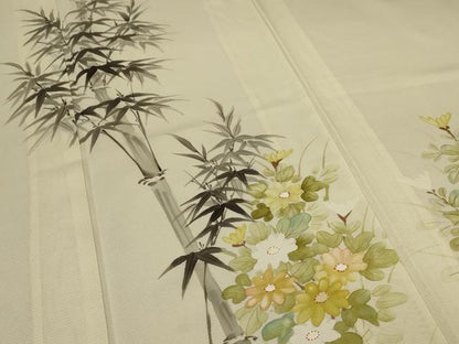 平和屋着物＊夏物 訪問着 絽 手描き 笹竹草花文 正絹 逸品 AABB6705jd