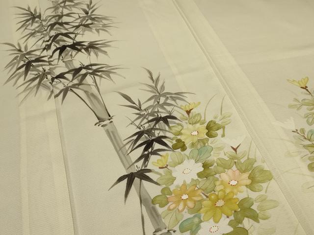 平和屋着物＊夏物 訪問着 絽 手描き 笹竹草花文 正絹 逸品 AABB6705jd
