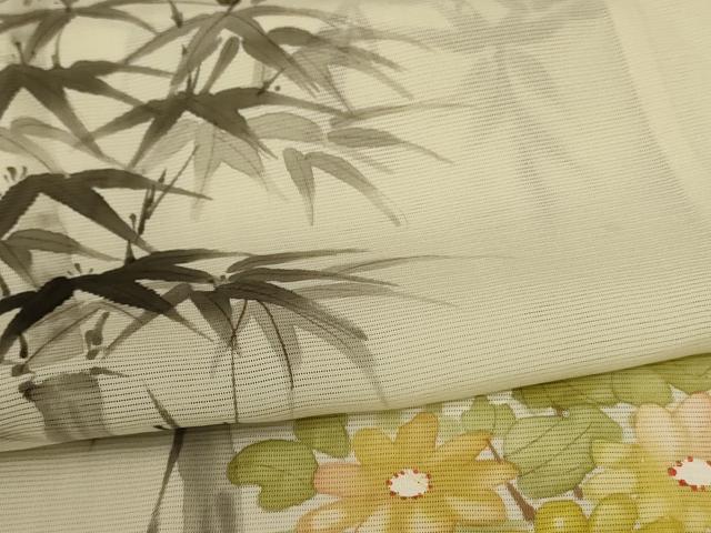 平和屋着物＊夏物 訪問着 絽 手描き 笹竹草花文 正絹 逸品 AABB6705jd
