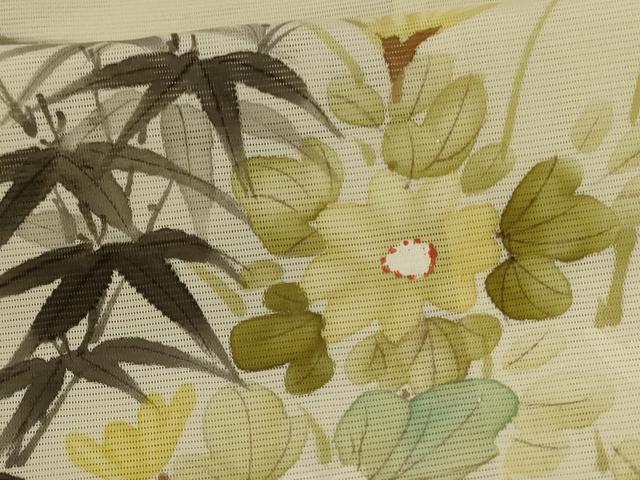 平和屋着物＊夏物 訪問着 絽 手描き 笹竹草花文 正絹 逸品 AABB6705jd