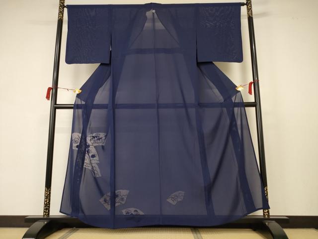 平和屋着物＊夏物 色留袖 絽 扇面草花文 青褐色 正絹 逸品 AABB6706jd