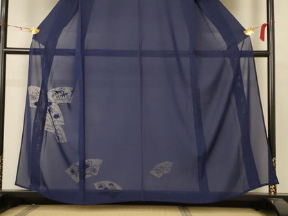 平和屋着物＊夏物 色留袖 絽 扇面草花文 青褐色 正絹 逸品 AABB6706jd
