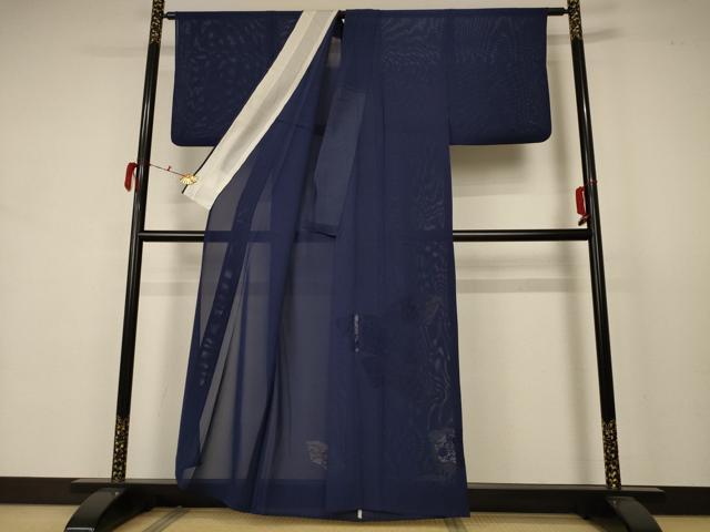 平和屋着物＊夏物 色留袖 絽 扇面草花文 青褐色 正絹 逸品 AABB6706jd