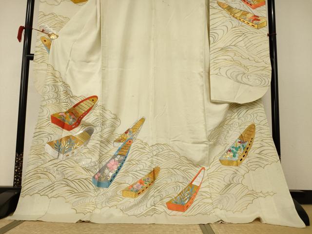 平和屋着物＊夏物 アンティーク 振袖 絽 刺繍 舟 金銀糸 正絹 逸品 AABB6711jd