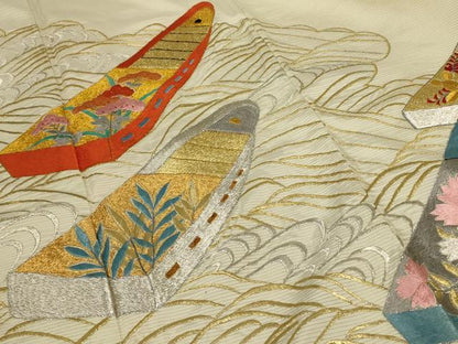 平和屋着物＊夏物 アンティーク 振袖 絽 刺繍 舟 金銀糸 正絹 逸品 AABB6711jd