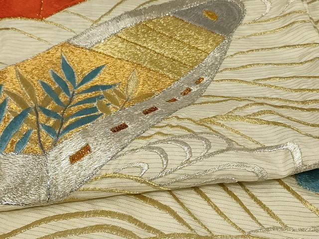 平和屋着物＊夏物 アンティーク 振袖 絽 刺繍 舟 金銀糸 正絹 逸品 AABB6711jd
