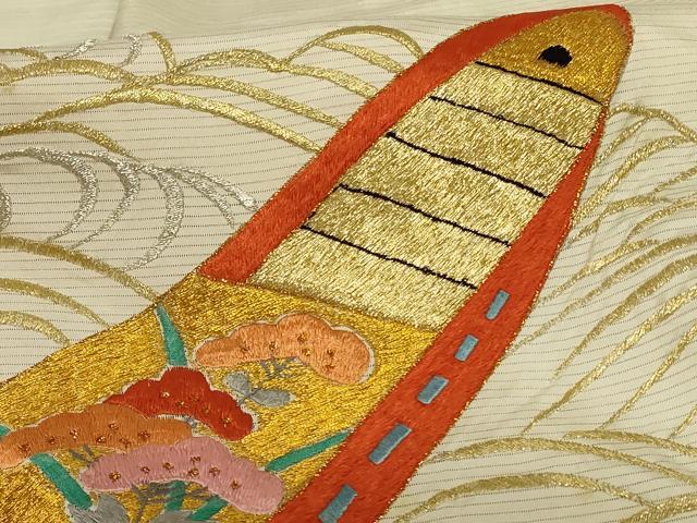 平和屋着物＊夏物 アンティーク 振袖 絽 刺繍 舟 金銀糸 正絹 逸品 AABB6711jd