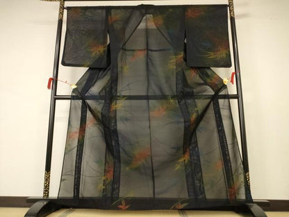 平和屋着物＊夏物 小紋 紗 草葉文 正絹 逸品 AABB6722jd