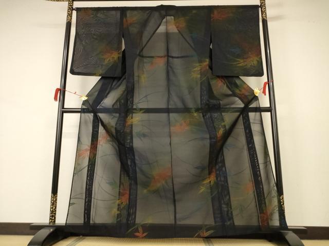 平和屋着物＊夏物 小紋 紗 草葉文 正絹 逸品 AABB6722jd