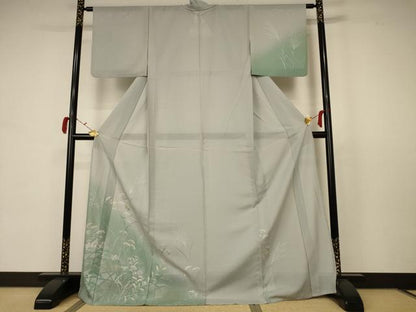 平和屋着物＊夏物 訪問着 絽 手描き 草花文 暈し染め 金銀彩 ロング丈 正絹 逸品 AABB6723jd