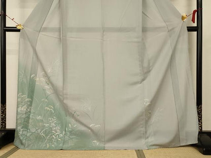 平和屋着物＊夏物 訪問着 絽 手描き 草花文 暈し染め 金銀彩 ロング丈 正絹 逸品 AABB6723jd