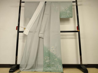 平和屋着物＊夏物 訪問着 絽 手描き 草花文 暈し染め 金銀彩 ロング丈 正絹 逸品 AABB6723jd