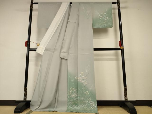 平和屋着物＊夏物 訪問着 絽 手描き 草花文 暈し染め 金銀彩 ロング丈 正絹 逸品 AABB6723jd