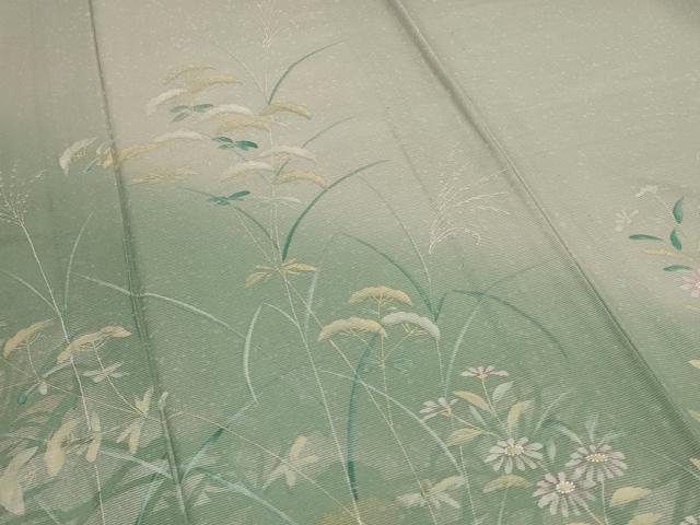 平和屋着物＊夏物 訪問着 絽 手描き 草花文 暈し染め 金銀彩 ロング丈 正絹 逸品 AABB6723jd