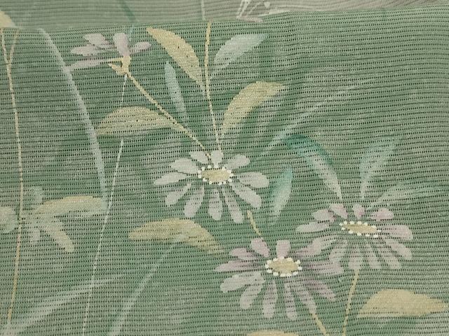 平和屋着物＊夏物 訪問着 絽 手描き 草花文 暈し染め 金銀彩 ロング丈 正絹 逸品 AABB6723jd