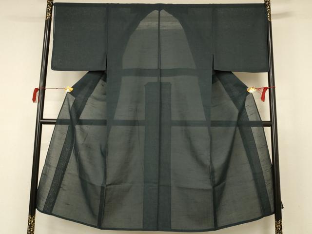 平和屋着物＊夏物 男性 紗紬 色無地 黒緑色 正絹 逸品 AABB6726jd