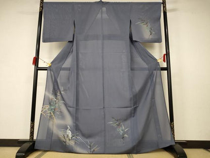 平和屋着物＊夏物 訪問着 絽 花鳥文 金銀彩 正絹 逸品 AABB6732jd