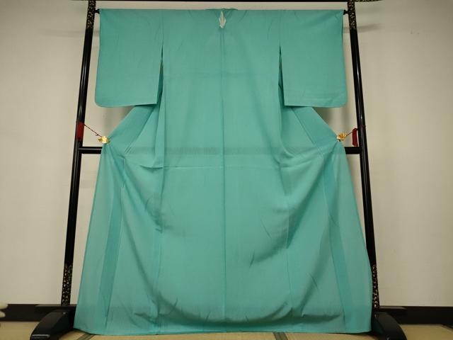 平和屋着物＊夏物 色無地 絽 枝葉紋紗 青緑色 ロング丈 正絹 逸品 AABB6736jd
