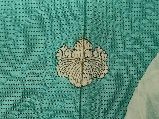 平和屋着物＊夏物 色無地 絽 枝葉紋紗 青緑色 ロング丈 正絹 逸品 AABB6736jd