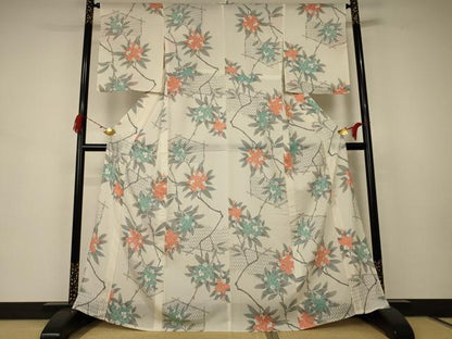 平和屋着物＊夏物 小紋 絽 枝花文 正絹 逸品 未使用 AABB6737jd