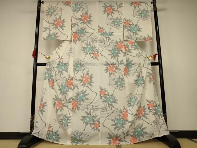 平和屋着物＊夏物 小紋 絽 枝花文 正絹 逸品 未使用 AABB6737jd