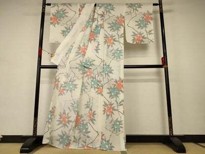 平和屋着物＊夏物 小紋 絽 枝花文 正絹 逸品 未使用 AABB6737jd