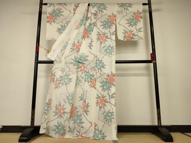 平和屋着物＊夏物 小紋 絽 枝花文 正絹 逸品 未使用 AABB6737jd