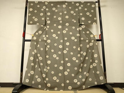 平和屋着物＊夏物 小紋 絽 舞花文 正絹 逸品 AABB6738jd