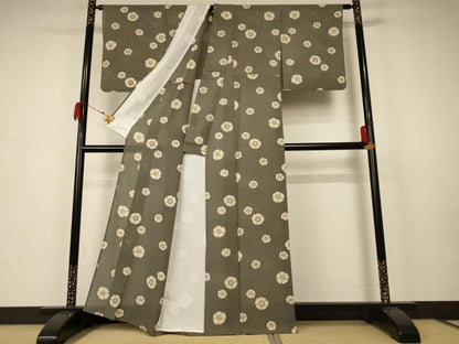 平和屋着物＊夏物 小紋 絽 舞花文 正絹 逸品 AABB6738jd