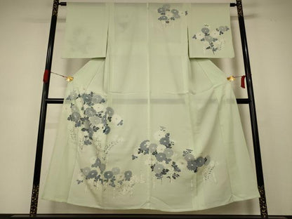 平和屋着物＊夏物 訪問着 絽 駒刺繍 草花文 銀彩 正絹 逸品 AABB6744jd