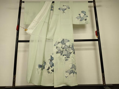 平和屋着物＊夏物 訪問着 絽 駒刺繍 草花文 銀彩 正絹 逸品 AABB6744jd