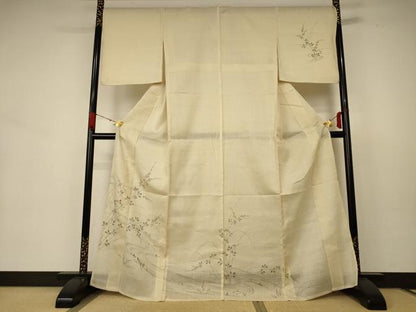 平和屋着物＊夏物 訪問着 紬地 紗 流水草花文 正絹 逸品 AABB6749jd