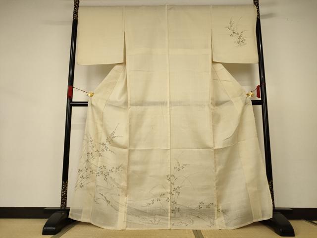 平和屋着物＊夏物 訪問着 紬地 紗 流水草花文 正絹 逸品 AABB6749jd