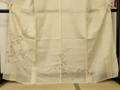 平和屋着物＊夏物 訪問着 紬地 紗 流水草花文 正絹 逸品 AABB6749jd