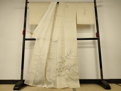 平和屋着物＊夏物 訪問着 紬地 紗 流水草花文 正絹 逸品 AABB6749jd