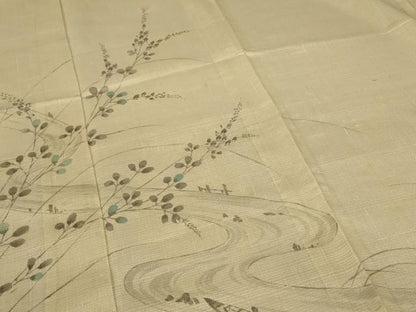 平和屋着物＊夏物 訪問着 紬地 紗 流水草花文 正絹 逸品 AABB6749jd