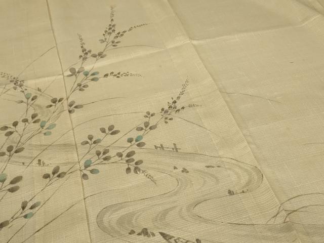 平和屋着物＊夏物 訪問着 紬地 紗 流水草花文 正絹 逸品 AABB6749jd