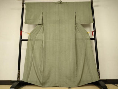 平和屋着物＊夏物 小紋 絽縮緬 変わり縞 正絹 逸品 AABB6753jd