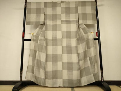 平和屋着物＊夏物 結城紬 夏結城 格子 正絹 逸品 AABB6760jd