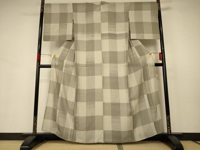平和屋着物＊夏物 結城紬 夏結城 格子 正絹 逸品 AABB6760jd