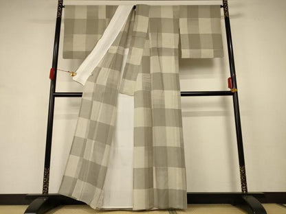 平和屋着物＊夏物 結城紬 夏結城 格子 正絹 逸品 AABB6760jd