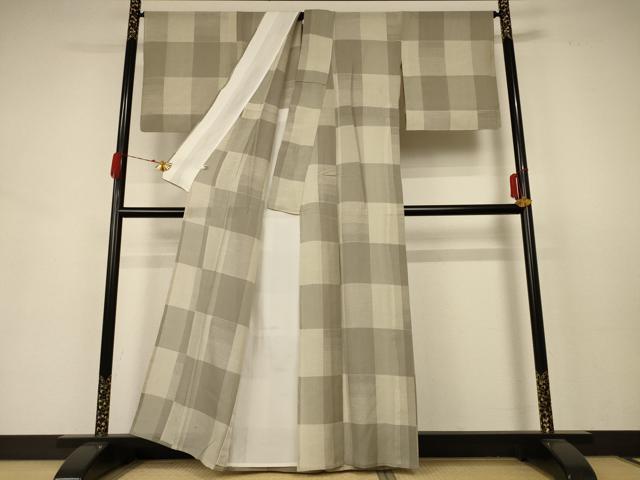 平和屋着物＊夏物 結城紬 夏結城 格子 正絹 逸品 AABB6760jd
