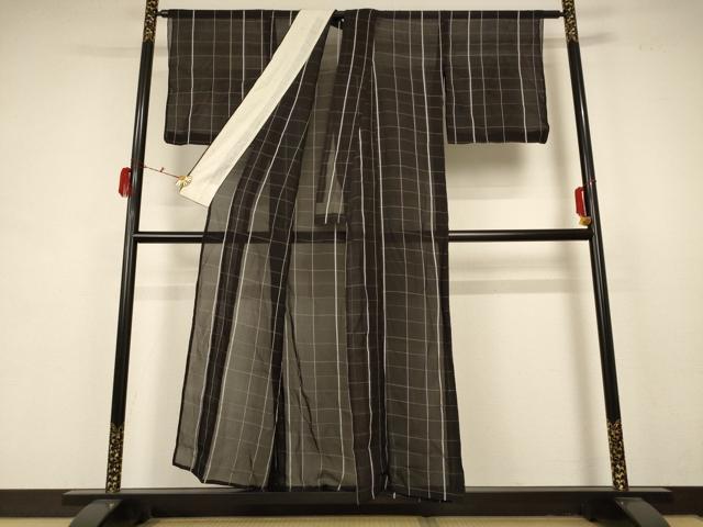 平和屋着物＊夏物 紗紬 格子 正絹 逸品 AABB6761jd