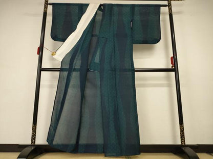 平和屋着物＊夏物　小紋　紗　麻の葉文様　AABB6764jd