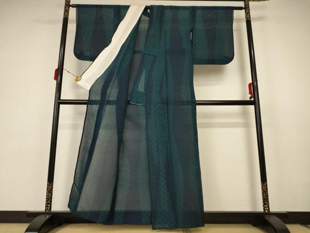 平和屋着物＊夏物　小紋　紗　麻の葉文様　AABB6764jd