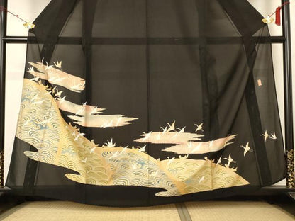 平和屋着物＊夏物 黒留袖 絽 作家物 立波飛鶴文 金彩 正絹 逸品 AABB6767jd