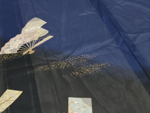 平和屋着物＊夏物　訪問着　絽　扇子草花文　金彩　洗える着物　AABB6769jd